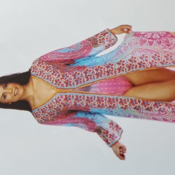 NEW SET LA MODA TRUE COLORS 100% SILK KAFTAN AND SWIMSUIT - Picture 3 of 7